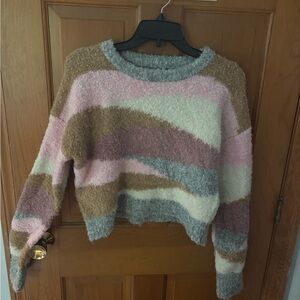 Jessica Simpson Pink and Cream Crew Neck Sweater